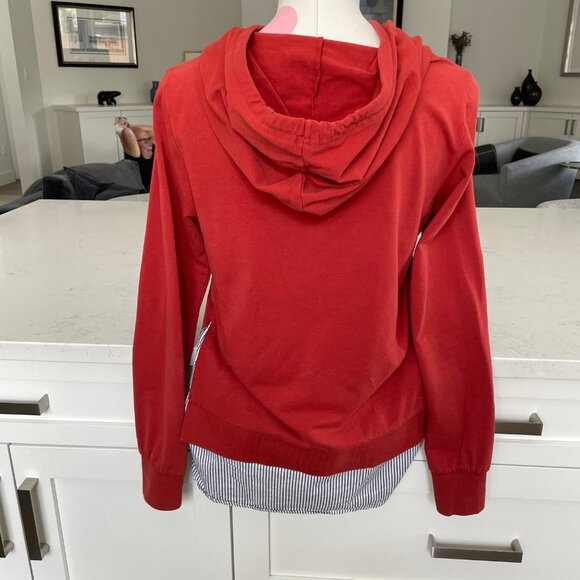 Sandwich Casual LS Cotton Hoodie w Striped Shirt Detail above Hem Rust Sz XS - Picture 6 of 11